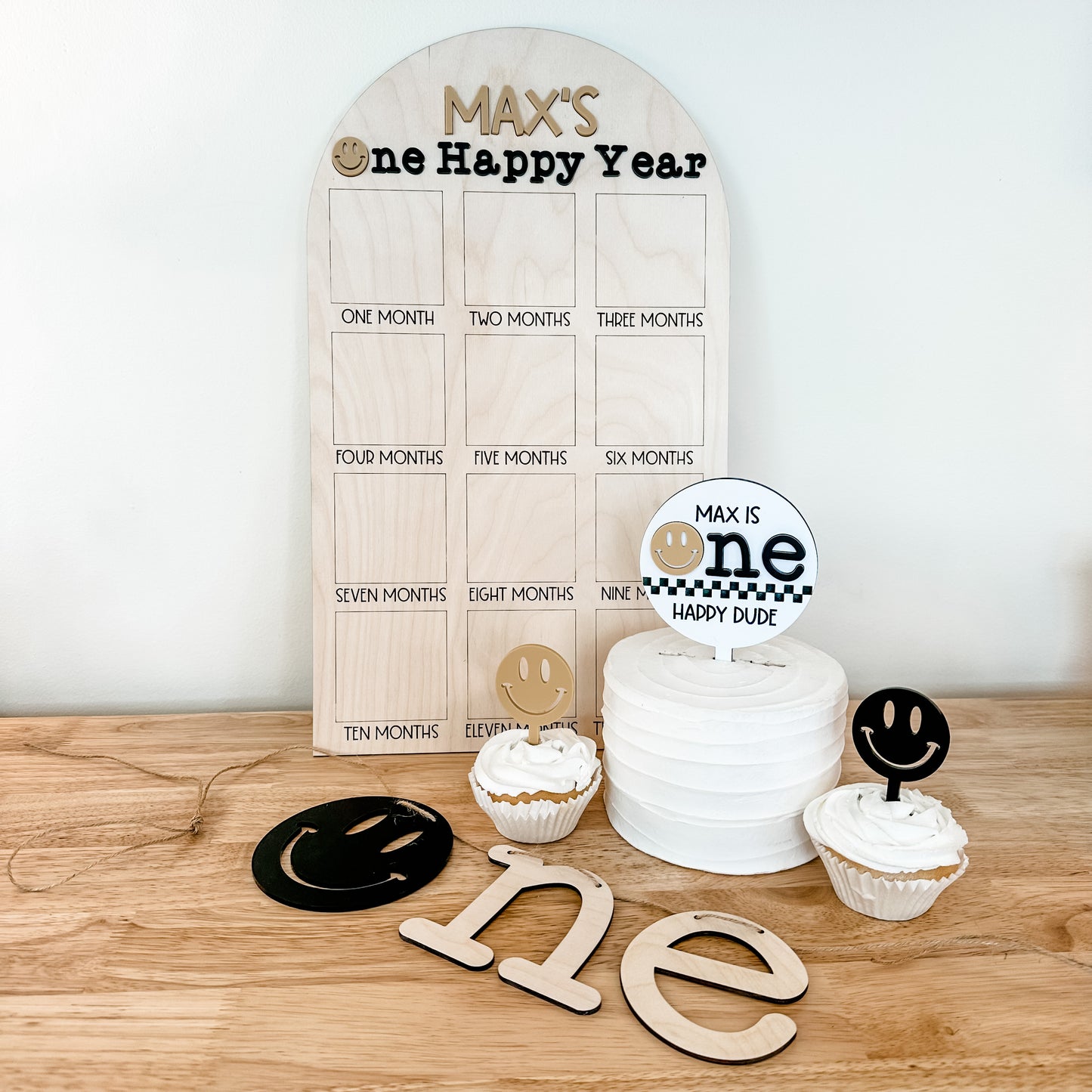 Smiley Face First Year Birthday Photo Board