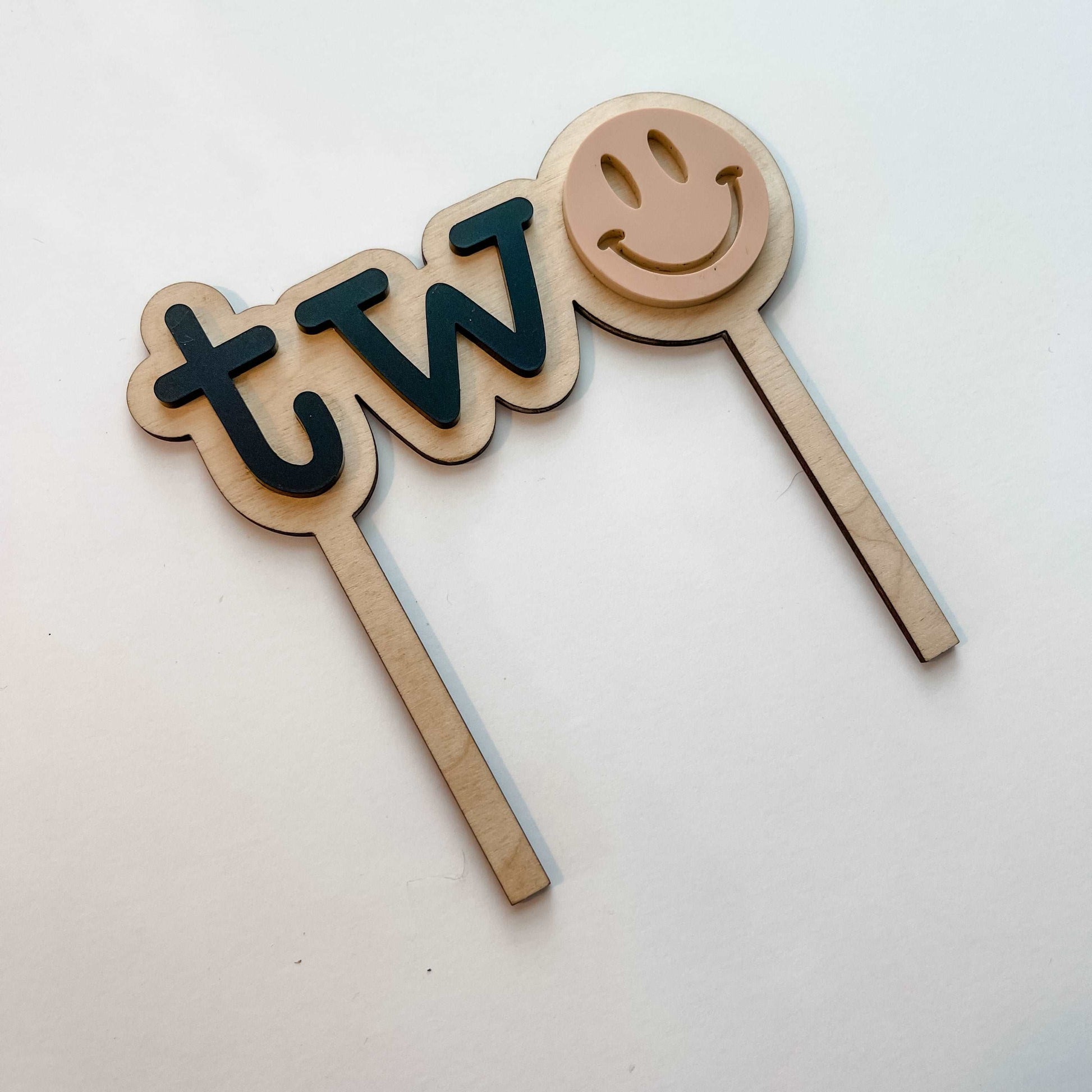 Smiley Face Two Cake Topper - Hartwood Design